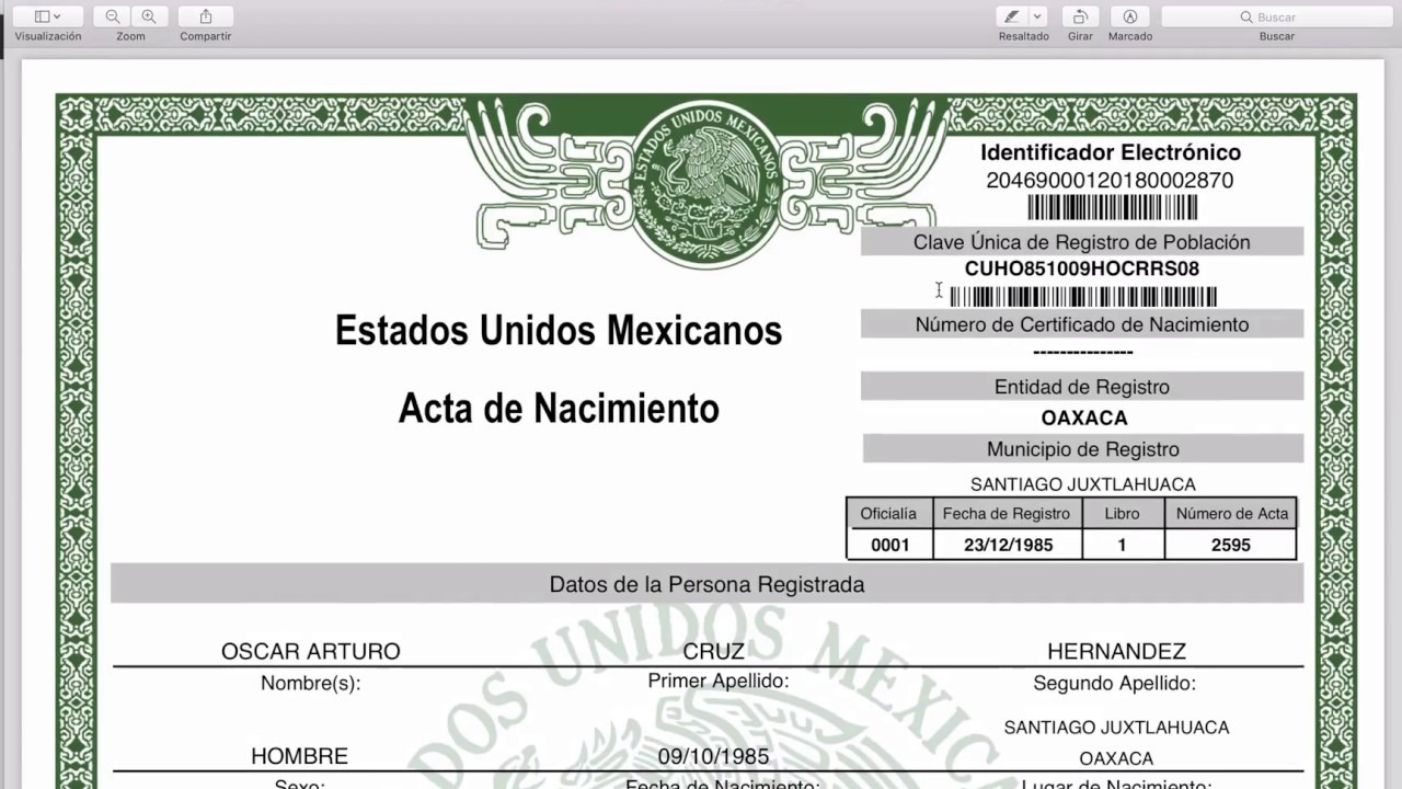 ACTA DE NACIMIENTO